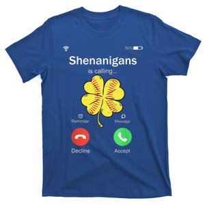 Shenanigans Is Calling St Patricks Day Baseball Shamrock Gift T-Shirt