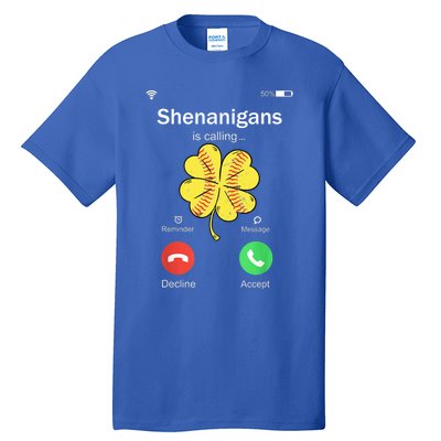 Shenanigans Is Calling St Patricks Day Baseball Shamrock Gift Tall T-Shirt