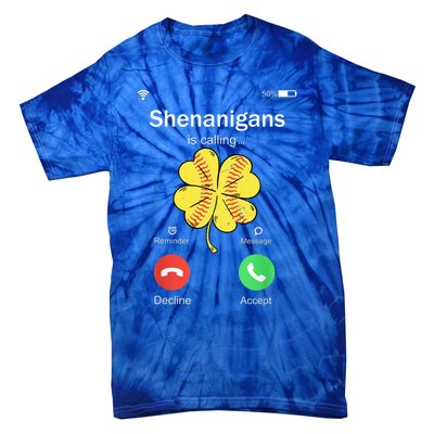 Shenanigans Is Calling St Patricks Day Baseball Shamrock Gift Tie-Dye T-Shirt