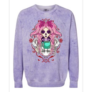 Skeleton Ing Cup Of Coffee Need Morning Coffee Gift Colorblast Crewneck Sweatshirt