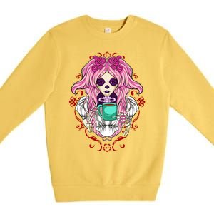 Skeleton Ing Cup Of Coffee Need Morning Coffee Gift Premium Crewneck Sweatshirt