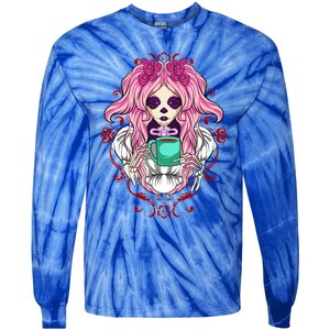 Skeleton Ing Cup Of Coffee Need Morning Coffee Gift Tie-Dye Long Sleeve Shirt