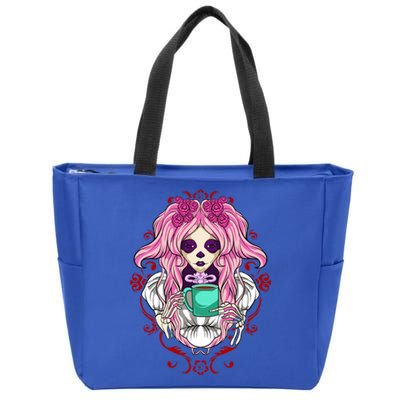 Skeleton Ing Cup Of Coffee Need Morning Coffee Gift Zip Tote Bag