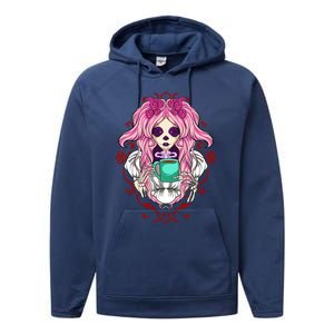 Skeleton Ing Cup Of Coffee Need Morning Coffee Gift Performance Fleece Hoodie