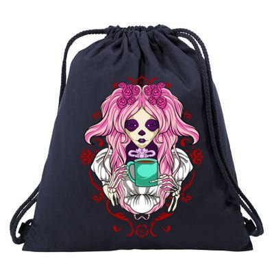 Skeleton Ing Cup Of Coffee Need Morning Coffee Gift Drawstring Bag