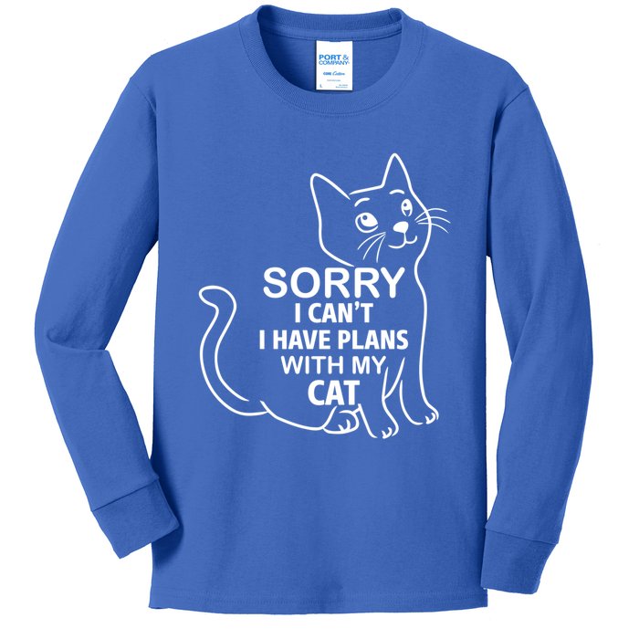 Sorry I Can't I Have Plans With My Cat Gift Kids Long Sleeve Shirt