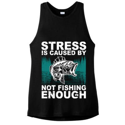 Stress Is Caused By Not Fishing Enough Ladies PosiCharge Tri-Blend Wicking Tank