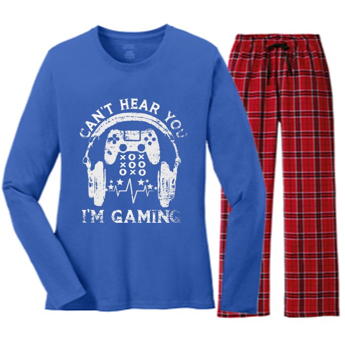 Sorry I Can't Hear You I'm Gaming Vintage Gamer Women's Long Sleeve Flannel Pajama Set 