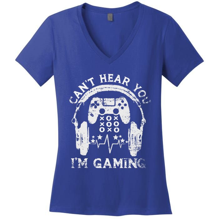 Sorry I Can't Hear You I'm Gaming Vintage Gamer Women's V-Neck T-Shirt