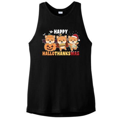 Shiba Inu Christmas Halloween Happy Hallothanksmas Cute Gift Ladies PosiCharge Tri-Blend Wicking Tank