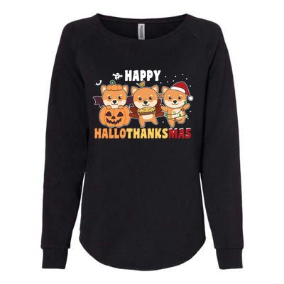 Shiba Inu Christmas Halloween Happy Hallothanksmas Cute Gift Womens California Wash Sweatshirt