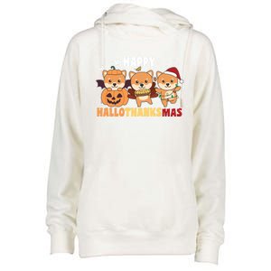 Shiba Inu Christmas Halloween Happy Hallothanksmas Cute Gift Womens Funnel Neck Pullover Hood