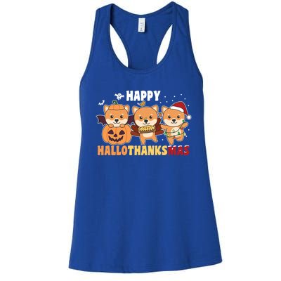 Shiba Inu Christmas Halloween Happy Hallothanksmas Cute Gift Women's Racerback Tank