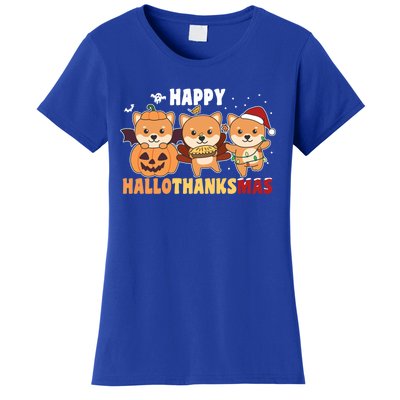 Shiba Inu Christmas Halloween Happy Hallothanksmas Cute Gift Women's T-Shirt