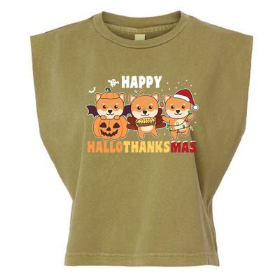 Shiba Inu Christmas Halloween Happy Hallothanksmas Cute Gift Garment-Dyed Women's Muscle Tee