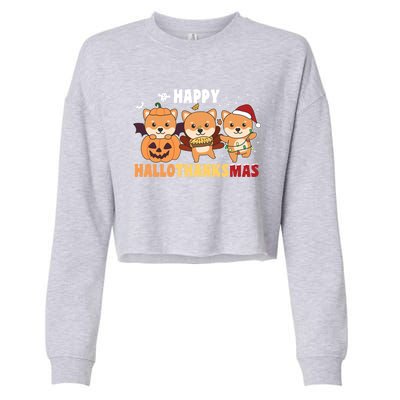 Shiba Inu Christmas Halloween Happy Hallothanksmas Cute Gift Cropped Pullover Crew