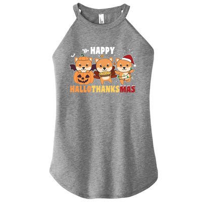 Shiba Inu Christmas Halloween Happy Hallothanksmas Cute Gift Women's Perfect Tri Rocker Tank