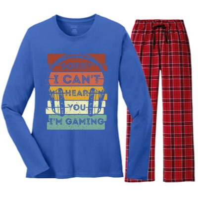 Sorry I Can't Hear You I'm Gaming Funny Gamer Gaming Vintage Gift Women's Long Sleeve Flannel Pajama Set 