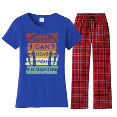 Sorry I Can't Hear You I'm Gaming Funny Gamer Gaming Vintage Gift Women's Flannel Pajama Set