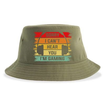 Sorry I Can't Hear You I'm Gaming Funny Gamer Gaming Vintage Great Gift Sustainable Bucket Hat