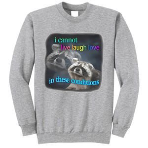 Snazzyseagull I Cannot Live Laugh Love In These Conditions Raccoon Tall Sweatshirt