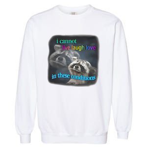 Snazzyseagull I Cannot Live Laugh Love In These Conditions Raccoon Garment-Dyed Sweatshirt