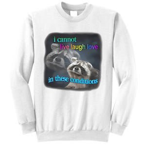 Snazzyseagull I Cannot Live Laugh Love In These Conditions Raccoon Sweatshirt