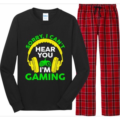 Sorry I Can't Hear You I'm Gaming Funny Gamer Gaming Vintage Funny Gift Long Sleeve Pajama Set