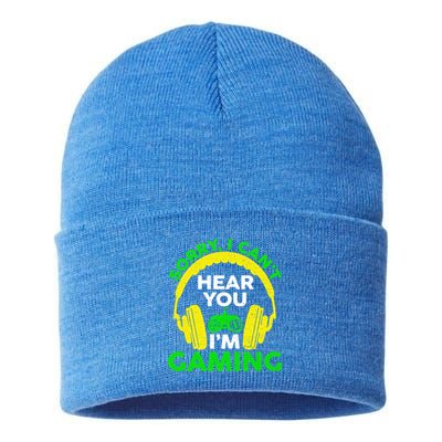 Sorry I Can't Hear You I'm Gaming Funny Gamer Gaming Vintage Funny Gift Sustainable Knit Beanie