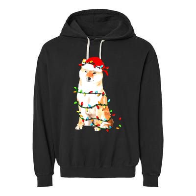 Shiba Inu Christmas Dog Lover Puppy Lights Xmas Garment-Dyed Fleece Hoodie