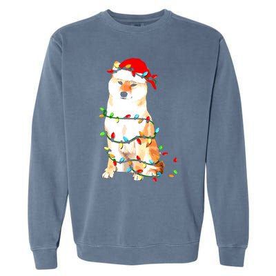 Shiba Inu Christmas Dog Lover Puppy Lights Xmas Garment-Dyed Sweatshirt