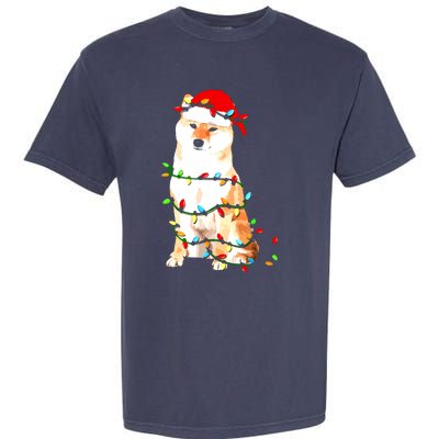 Shiba Inu Christmas Dog Lover Puppy Lights Xmas Garment-Dyed Heavyweight T-Shirt