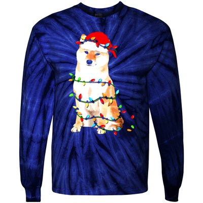 Shiba Inu Christmas Dog Lover Puppy Lights Xmas Tie-Dye Long Sleeve Shirt