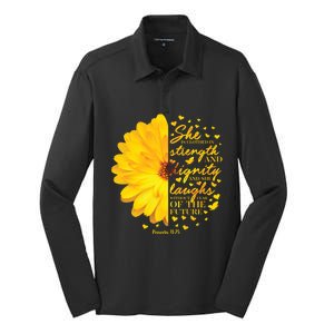 She Is Clothed In Strength And Dignity Christian Verse Funny Gift Silk Touch Performance Long Sleeve Polo