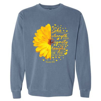 She Is Clothed In Strength And Dignity Christian Verse Funny Gift Garment-Dyed Sweatshirt