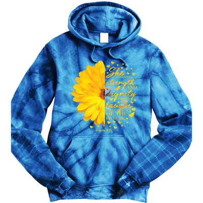 She Is Clothed In Strength And Dignity Christian Verse Funny Gift Tie Dye Hoodie