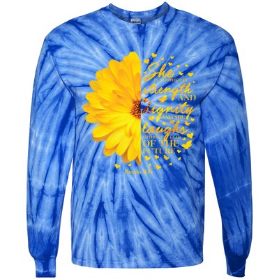 She Is Clothed In Strength And Dignity Christian Verse Funny Gift Tie-Dye Long Sleeve Shirt