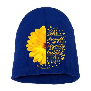 She Is Clothed In Strength And Dignity Christian Verse Funny Gift Short Acrylic Beanie