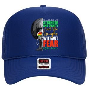 She Is Clothed Strength Dignity Laughs Without Fear Future Funny Gift High Crown Mesh Back Trucker Hat