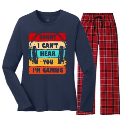 Sorry I Can't Hear You I'm Gaming Retro Women's Long Sleeve Flannel Pajama Set 