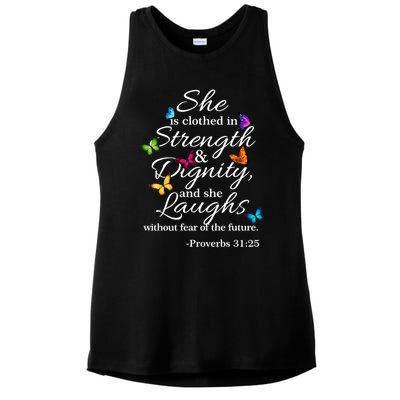 She Is Clothed Strength And Dignity Proverbs 31:25 Gift Ladies PosiCharge Tri-Blend Wicking Tank