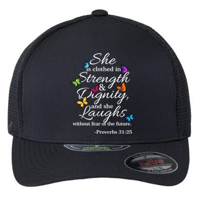 She Is Clothed Strength And Dignity Proverbs 31:25 Gift Flexfit Unipanel Trucker Cap