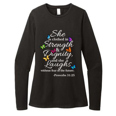 She Is Clothed Strength And Dignity Proverbs 31:25 Gift Womens CVC Long Sleeve Shirt