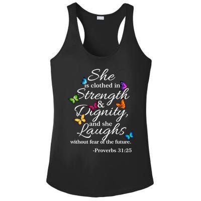 She Is Clothed Strength And Dignity Proverbs 31:25 Gift Ladies PosiCharge Competitor Racerback Tank