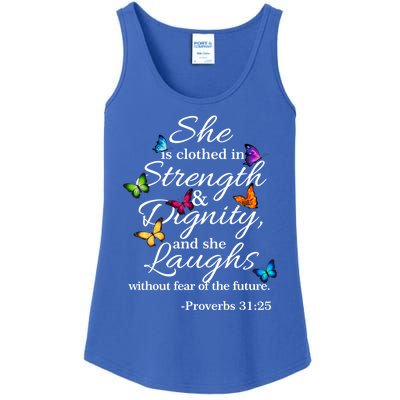 She Is Clothed Strength And Dignity Proverbs 31:25 Gift Ladies Essential Tank