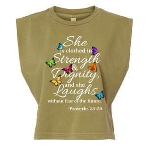 She Is Clothed Strength And Dignity Proverbs 31:25 Gift Garment-Dyed Women's Muscle Tee