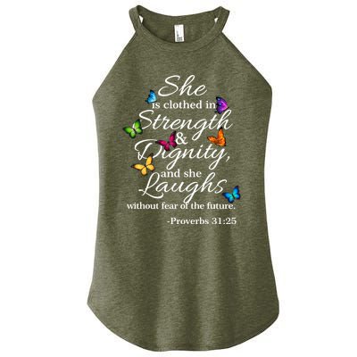 She Is Clothed Strength And Dignity Proverbs 31:25 Gift Women’s Perfect Tri Rocker Tank