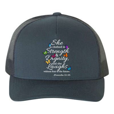 She Is Clothed Strength And Dignity Proverbs 31:25 Gift Yupoong Adult 5-Panel Trucker Hat