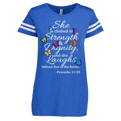 She Is Clothed Strength And Dignity Proverbs 31:25 Gift Enza Ladies Jersey Football T-Shirt