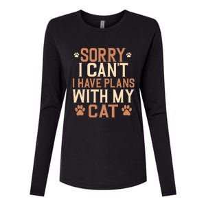 Sorry I Cant I Have Plans With My Cat Womens Cotton Relaxed Long Sleeve T-Shirt